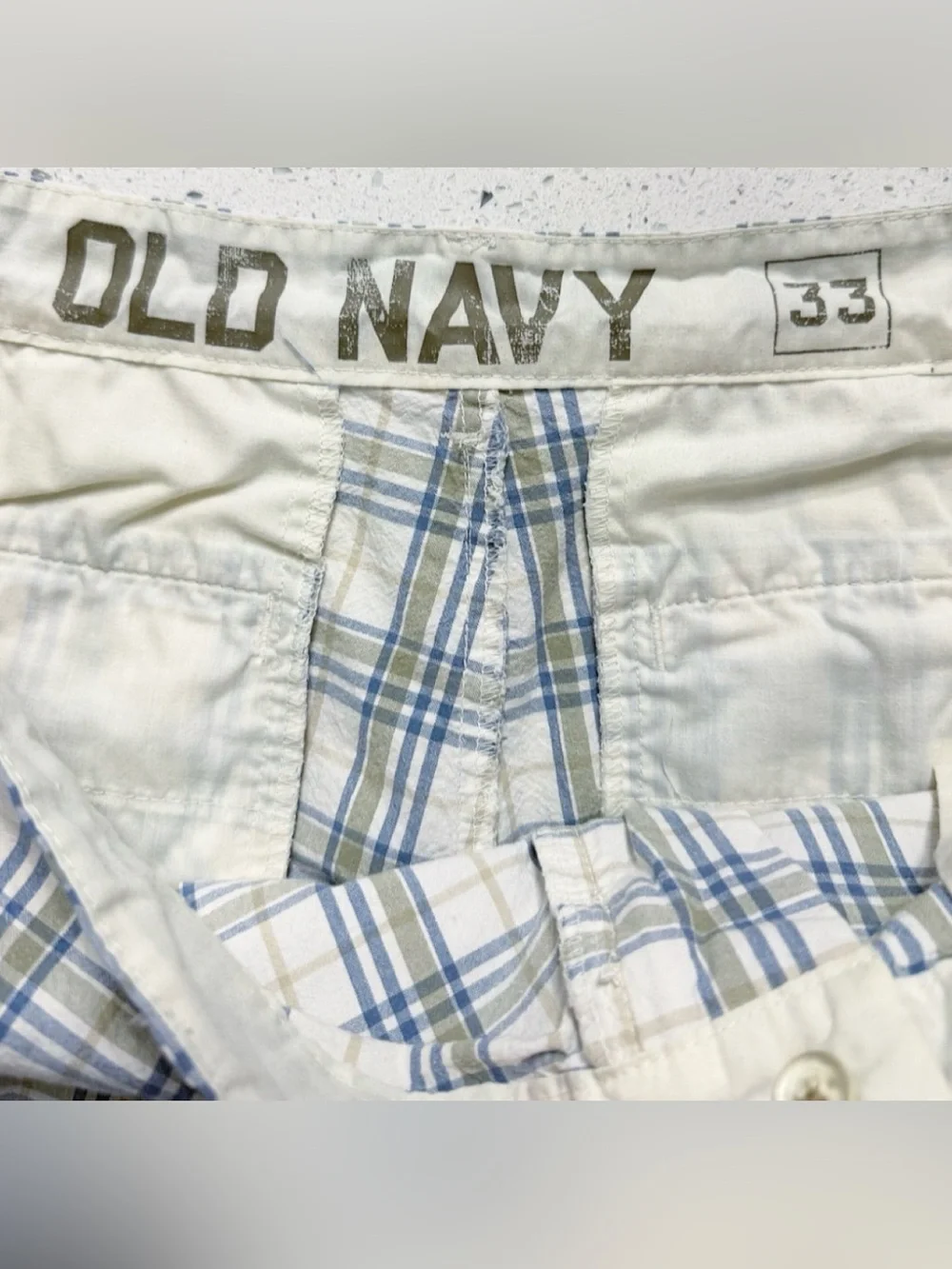 Old Navy Plaid Chino Shorts Men’s Size 33 Blue Green White Cotton Casual